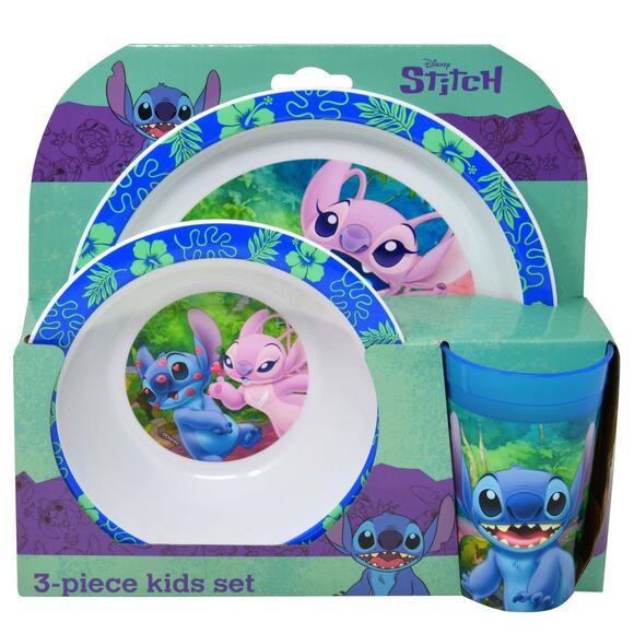 Stitch 3pc Dinner Set in Open Box 8 plate, 6.5 bowl & 8oz PP transparent tumbler - Picture 1 of 1